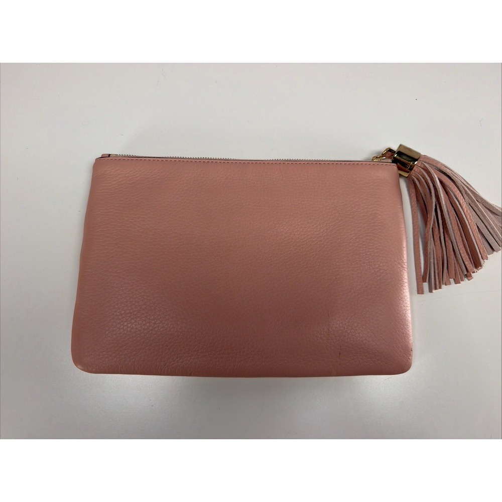 G.I.L.I. Pink Genuine Leather Zip Pouch Clutch With Tassel